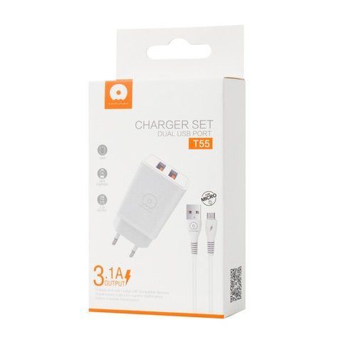 Мережевий зарядний пристрій WUW T55 2 USB 3.1A з кабелем MicroUSB KJH736 фото