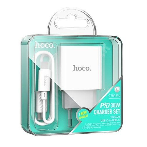 Адаптер питания Hoco C76A Pro Majestic single port PD30W с кабелем Type-C to Type-C FWF880 фото