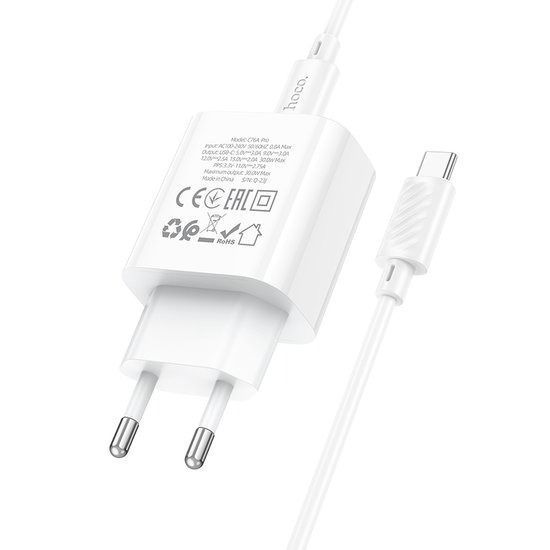 Адаптер питания Hoco C76A Pro Majestic single port PD30W с кабелем Type-C to Type-C FWF880 фото